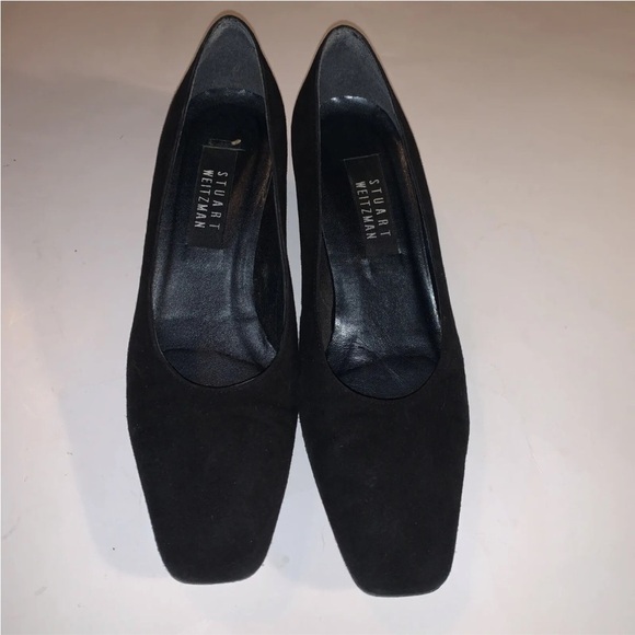Stuart Weitzman Shoes - Vintage Stuart Weitzman Black Suede Mirrored Heels Square Toe Women’s Sz 9